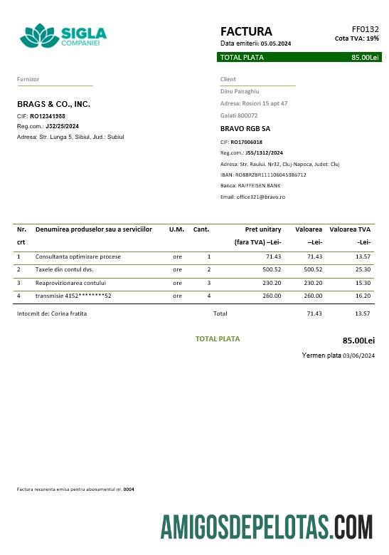 Em branco modelo de conta de serviços públicos da Romênia SIGLA COMPANIEI em formatos Word e PDF